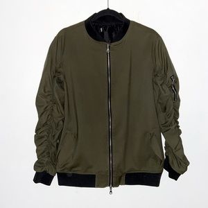 Sample Sale olive bomber Jacket Cotton/Nylon Blend fitted to the body M​​​​​
